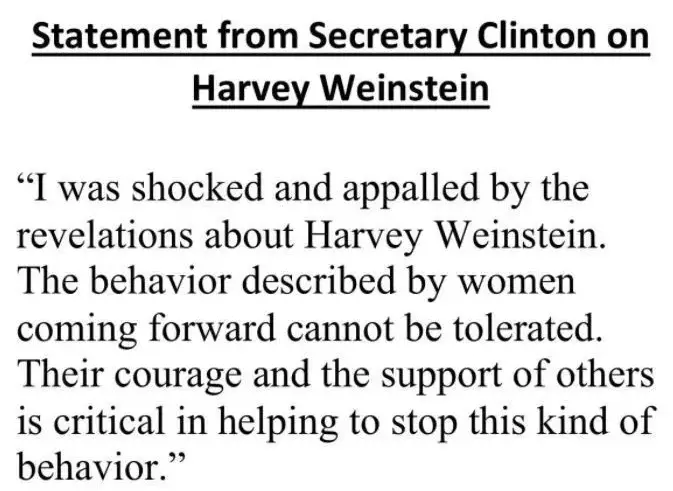 Hillary Statement on Weinstein