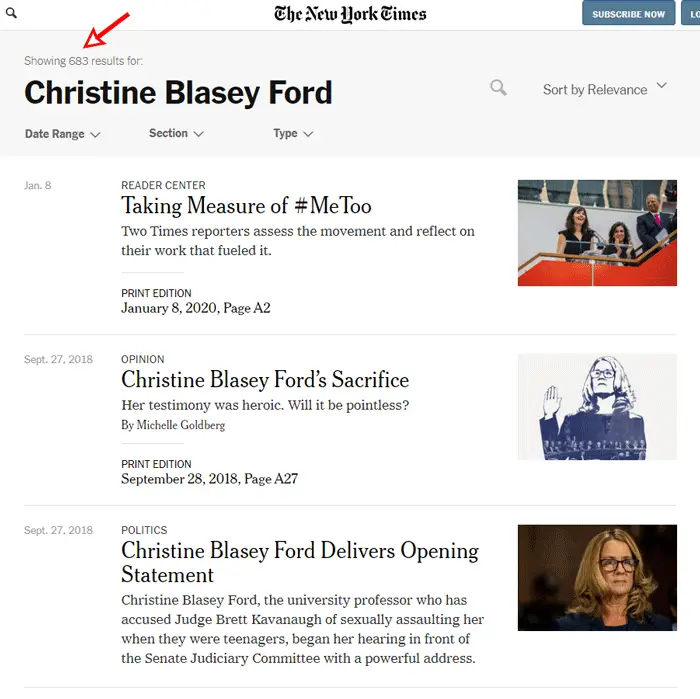 NYT coverage of Christine Blasey Ford