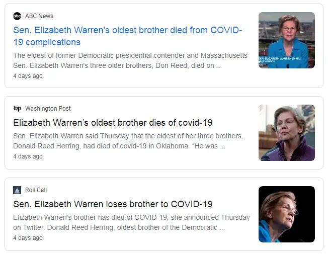 Media reports on the death of Elizabeth Warren's oldest brother