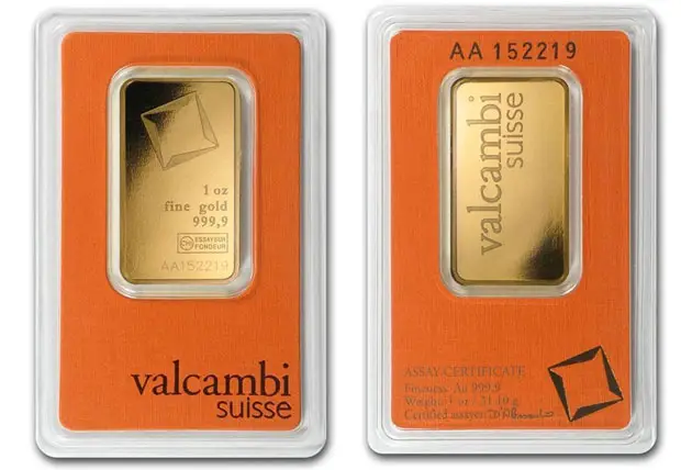 Valcambi Suisse Gold Bar 1oz in Assay